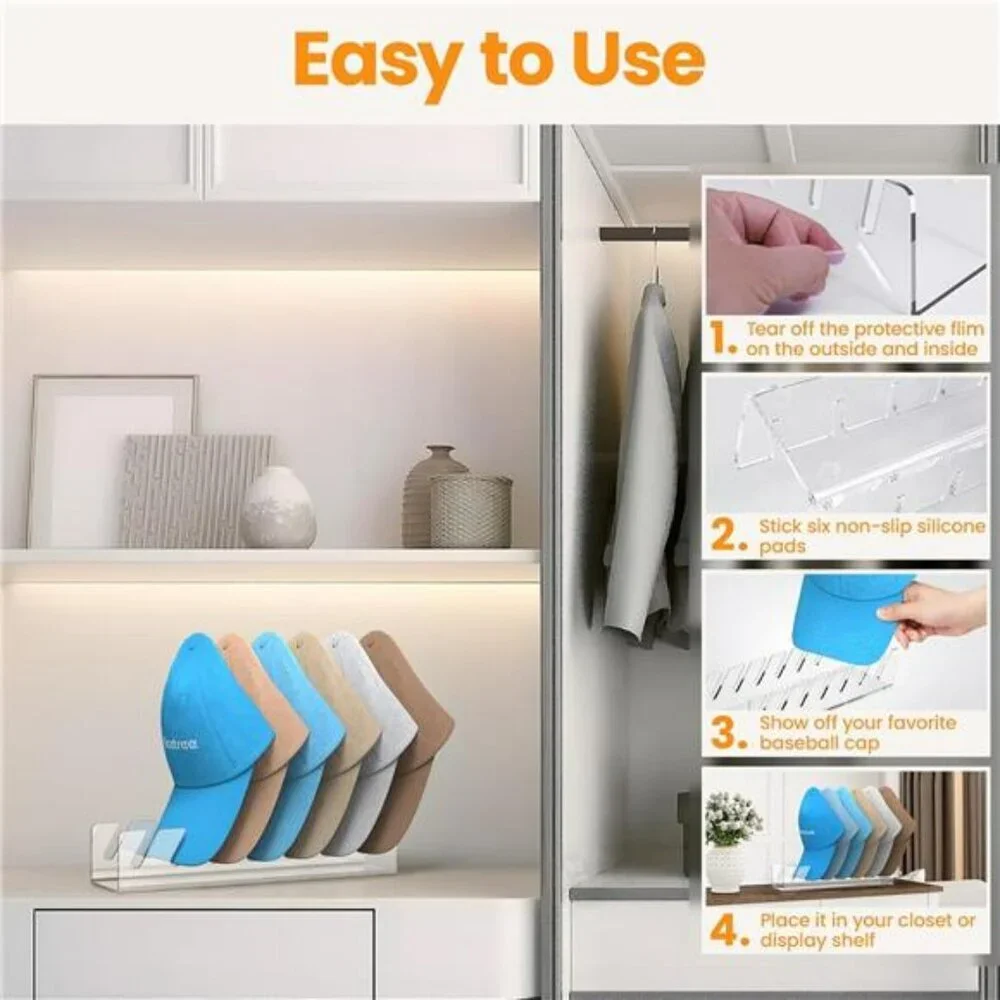Clear Acrylic Hat Organizer Rack 2 Pack Baseball Cap Display Stand Closet Storag